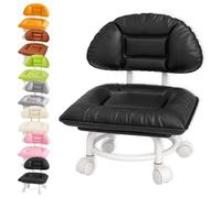 Rolling Low Stool with Backrest, 360° Swivel Wheels, Padded Seat，Negro | Supportive Backrest, 360° Smooth Swivel Casters, Sturdy Double-ring Frame, and Compact Low-seat Design