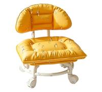 Rolling Low Stool with Backrest - Heavy Duty PU Leather Thick Cushion Stool
