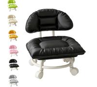 Rolling Low Stool with Backrest,Padded Seat & Silent Casters,360° Swivel