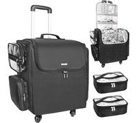 Rolling neceser, bolsa de viaje de peluquería con 4 ruedas, aislamiento térmico capa completa, divisor ajustable, herramientas para el cabello y cosméticos organizador de almacenamiento maleta carro