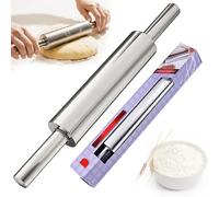 Rolling Pin de Acero Inoxidable, Rodillo Cocina de Metal 43 Cm, Accesorio Para Repostería, Diseño de Rodillos, Giro y Rodante, Antiadherente, Adecuado Para Pizza, Masa, Galletas, Pasteles, etc