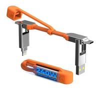 Rolling Square inCharge XS- Llavero con Cable Usb C Carga Rapida 240W, Cargador Usb C Universal para Dispositivos Móviles 4en1 con Usb A/C, Cable Lightning e Imanes N52, Orange