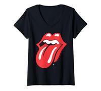 Rolling Stones - Camiseta Clásica Oficial V-Neck Manga Corta Negra Talla S Mujer Fans de Rolling Stones