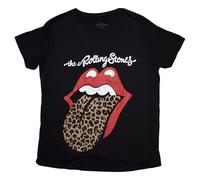 Rolling Stones - Camiseta con estampado de leopardo para mujer, color negro, negro/blanco, S