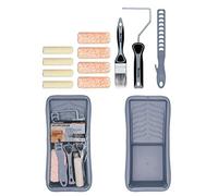 ROLLINGDOG Juego de 12 mini rodillo de pintura y bandeja de 10 cm, incluye rodillo de pintura pequeño, microfibra, cepillo de pintura, barra de agitación de pintura y bandeja de pintura resistente.