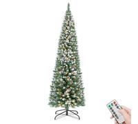 Rollingsurfer Árbol de Navidad Artificial Preiluminado 180CM, Delgado Árbol Escarchado con 250 Luces Blanco Cálido, 8 Modos de Iluminación, 700 Puntas Escarchadas, 34 Piñas, Soporte Metálico