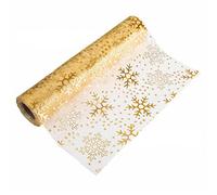 Rollo Camino De Mesa Navidad Dorado, Mantel De Camino De Mesa Dorado Tela Tul, Decoracion Mesa Navidad Hogar, Adornos Navidad Casa Interior Personalizados Impresió Organza Lentejuelas (Copo de Nieve)