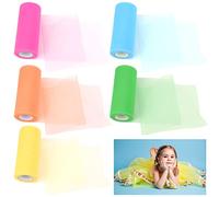 Rollo de 5 rollos de tela de tul de 15 cm de ancho, 25 yardas, rollo de cinta de tul de poliéster, cinta de organza para bodas, fiestas, decoración de tutú, manualidades (5 colores)