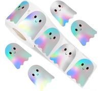 Rollo de 500 calcomanías de fantasmas de Halloween, holográficas impermeables para recuerdos de fiesta, álbumes de recortes, sobres, diarios, 1.5 pulgadas