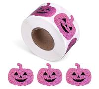 Rollo de 500 Pegatinas Púrpura Calabaza Halloween, 2,7x2,9cm Brillantes Cortadas a Láser Autoadhesivas e Impermeables para Sobres Álbumes Recortes Regalos de Fiesta y Decoración DIY