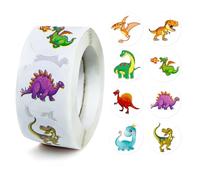 Rollo de calcomanías de dinosaurio de dibujos animados, 500 etiquetas autoadhesivas de 1 pulgada para recuerdos de fiesta, recompensas de aula, tablas de recompensas, proyectos de manualidades