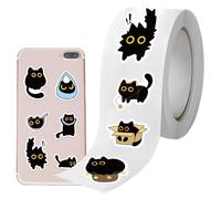 Rollo de calcomanías de gato, divertido gatito de dibujos animados, etiquetas decorativas negras, bonitas calcomanías adhesivas, diseño duradero e impermeable, papelería estética para álbumes de