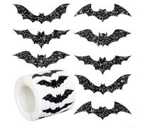 Rollo de calcomanías de murciélago de Halloween, calcomanías de murciélago negro brillante para arte de pared, calcomanías de vinilo PET con purpurina para decoración del hogar, fiesta, aula, oficina