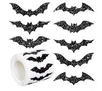 Rollo de calcomanías de murciélago de Halloween, calcomanías de purpurina de PET negro brillante para arte de pared y decoración de fiestas, formas de vinilo autoadhesivas de precisión para el hogar