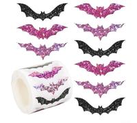 Rollo de calcomanías de murciélago de Halloween, calcomanías negras brillantes de PET con purpurina para arte de pared y decoración de fiestas, formas de vinilo autoadhesivas de precisión para el
