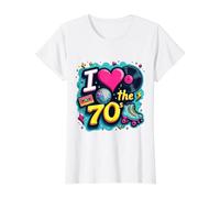 Rollo de Casete Retro I Love The 70s, Vinilo Funky Party 70s Camiseta gráfica económica, Mujer, Blanco, S