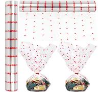 Rollo de celofán con corazones, 100 pies de largo x 16 pulgadas de ancho, 2.3 mil de grosor, celofán transparente con corazones, regalos, cestas, flores, golosinas, papel de regalo de celofán, diseño