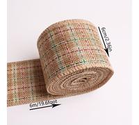 Rollo de Cinta de Cuadros de Arpillera Rústica - 2.36" x 19.6ft, Cinta de Tela con de Alambre de Hierro para Manualidades Navideñas DIY y Decoraciones de de Boda