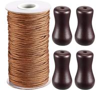 Rollo de cordón Trenzado para Tiradores de persianas venecianas de Aluminio, jardinería o Manualidades, de 1,8 mm y 50 m de Largo, con 4 Colgantes de Madera Blanca, marrón