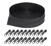 Rollo de Cremallera de Nailon de 10 Yardas Con 20 Tiradores, Negro - Para Costura, Ropa, Bolsos y Artesanía