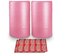 Rollo de envoltura de burbujas antiestáticas, paquete de 2 burbujas de aire de 3/16 pulgadas, 12 pulgadas x 72 pies en total, perforado cada 12 pulgadas con 20 calcomanías frágiles, suministros de