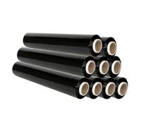 Rollo de envoltura elástica para palés de color negro, rollo extra largo, núcleo estándar, grueso, envoltura de plástico para remoción, uso industrial y en almacén (500 mm x 200 m x 23 mic, 9