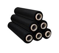 Rollo de envoltura elástica para palés de color negro, rollo extra largo, núcleo estándar, grueso, envoltura de plástico para remoción, uso industrial y en almacén (500 mm x 200 m x 23 mic, 6