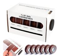 Rollo de fieltro abrasivo, 25 mm x 6 m, juego de 6 rollos de papel de lija con caja dispensadora, grano 80, 120, 240, 320, 400, 600, fieltro abrasivo de metal y madera para muebles y manualidades