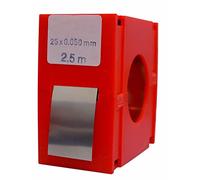 Rollo de fleje calibrado 2.5 m x 25 mm de inox, ideal para atar, sujetar y reforzar materiales en aplicaciones industriales y de construcción.