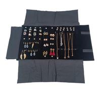 Rollo De JoyeríA Bolsa de viaje portátil for guardar joyas, sin enredos, for collares, con cadena piel sintética y terciopelo, color negro gris(Black)