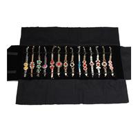 Rollo De JoyeríA Bolsa enrollable for guardar joyas con cadena de terciopelo, organizador colgantes, collares, relojes, pulseras, expositores, estuche viaje portátil(Watch Bag All Black)