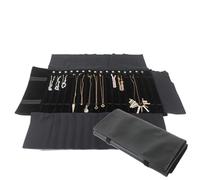 Rollo De JoyeríA Bolsa enrollable for guardar joyas con cadena de terciopelo, organizador colgantes, collares, relojes, pulseras, expositores, estuche viaje portátil(PU Black Recommend)