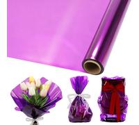 Rollo de Papel Celofán Violeta Transparente 40cm x 30m Material Plástico No Tóxico e Inodoro Celofán de Corte Recortable para Envolver Regalos Elegantes, Flores y Canastas, para Bodas y Decoración