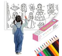 Rollo de Papel Colorear Kaizuca, 30 CM x 3 M, 12 Lápices Colores, Autoadhesivo, Cortable, Princesa