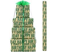 Rollo de papel de regalo de cumpleaños para niños, niñas, hombres, mujeres, papel de regalo de papel kraft verde feliz cumpleaños, 1 mini rollo de 43 x 300 cm por rollo, papel de regalo para