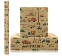 Rollo de papel de regalo de cumpleaños para vehículos de construcción, excavadoras de construcción, grúas, camiones volquetes, papel de estraza, 1 rollo de 43 x 1000 cm por rollo, para fiestas de