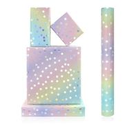 Rollo de papel de regalo de lunares, papel de aluminio metálico plateado con lunares en gradiente de arco iris, rollo de papel de arte de princesa pastel de lujo para cumpleaños, baby shower, bodas