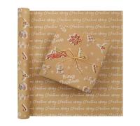 Rollo de papel de regalo de Navidad, 43 x 300 cm, papel de regalo de letras de Feliz Navidad, estilo vintage, camión, flores rojas, acebo, marrón, papel kraft para Navidad, niña, niño, niños, papel de
