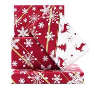 Rollo de papel de regalo de Navidad, rojo y blanco, copos de nieve, renos, papel de regalo reversible de doble cara, 1 mini rollo de 43 x 1000 cm por rollo, para vacaciones, Navidad, cumpleaños,