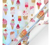 Rollo de papel de regalo holográfico de 43 x 300 cm, impresión colorida de cono de helado en papel de aluminio brillante para cumpleaños, regalos de fiesta de verano