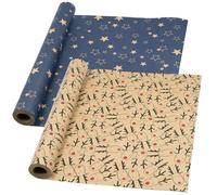 Rollo de papel de regalo navideño DOJoykey: 2 rollos de papel de regalo festivo, papel Kraft reciclable de 43 cm x 15 m para envolver regalos de fiesta de Navidad
