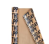 Rollo de papel de regalo - Papel kraft de regalo de cumpleaños, papel de estilo vintage, perfecto para hombres y mujeres, papel kraft marrón con patrón negro, papel de regalo para fiesta de cumpleaños