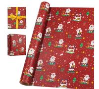 Rollo de papel de regalo rojo de 16 m, 43 cm, reciclable, con estampado de Papá Noel para Navidad, cumpleaños, baby shower y decoración de fiestas
