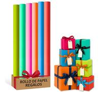Rollo de papel para envolver regalos, Papel Regalo Cumpleaños, Papel Regalo Navidad, Papel navideño, Tamaño 70 cm x 2 Metros, Contiene 6 Rollos con diseños de Colores Lisos Multicolor