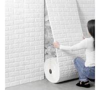 Rollo de papel pintado Blanco autoadhesivo Papel Pintado 3D Ladrillo - 70x2000cm DIY Pegatina de Pared - Adhesivo Pared Grosor 5 mm Impermeable reducción del ruido - ideal para muebles y paredes