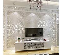 Rollo de papel pintado KeTian de textil no tejido con diseño estampado en relieve de estilo damasco victoriano moderno y lujoso ideal para salón y de Silver Gray 0.53m x 10m = 5.3m2