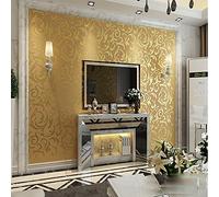 Rollo de papel pintado KeTian de textil no tejido con diseño estampado en relieve de estilo damasco victoriano ideal para salón y dormitorio oro amarillo 0.53m x 10m = 5.3m2