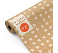 Rollo de Papel Regalo Kraft Estrellas 31cm x 80m Bobina Grande Resistente - Regalos Cumpleaños Eventos Tiendas - FP Fiesta Paper