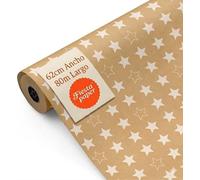 Rollo de Papel Regalo Kraft Estrellas 62cm x 80m Bobina Grande Resistente - Regalos Cumpleaños Eventos Tiendas - FP Fiesta Paper