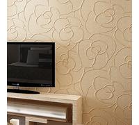 Rollo de papel tapiz KeTian para dormitorio sala de estar texturizado con profundo grabado en relieve sin tejido con flores en 3D minimalista y moderno beige 0.53m x10m=5.3m2